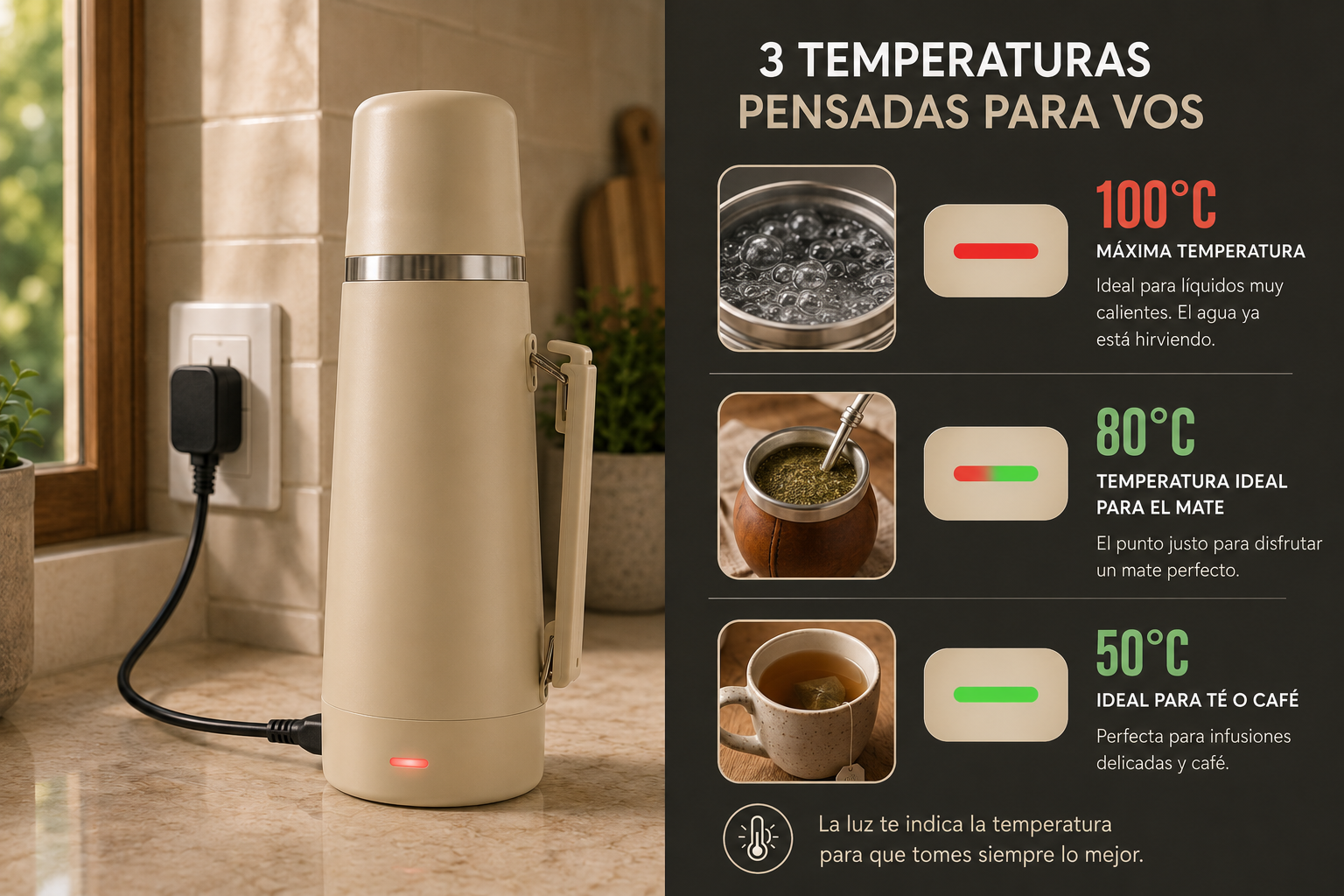Termo eléctrico con 3 temperaturas: 100°C, 80°C y 50°C