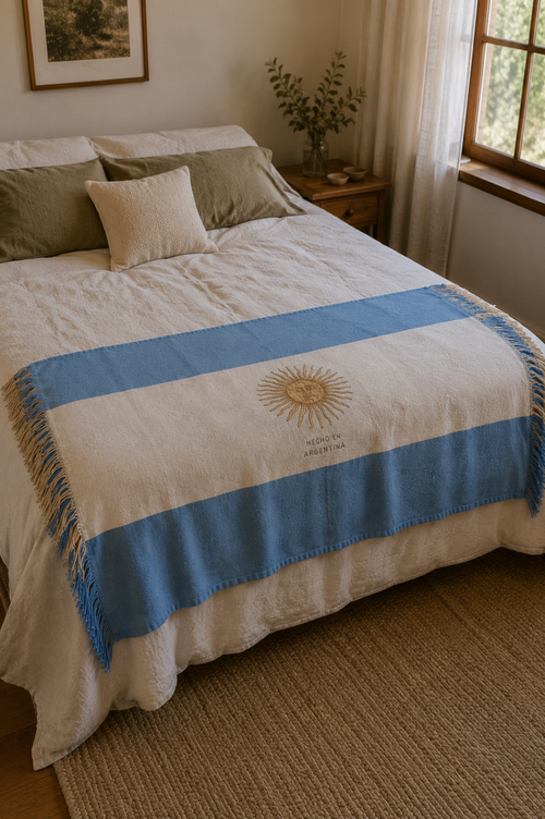 Manta Albiceleste sobre cama