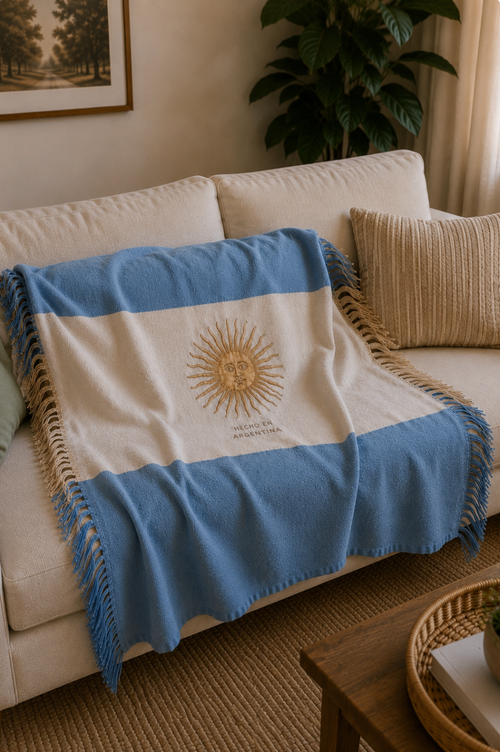 Manta Albiceleste sobre sillón