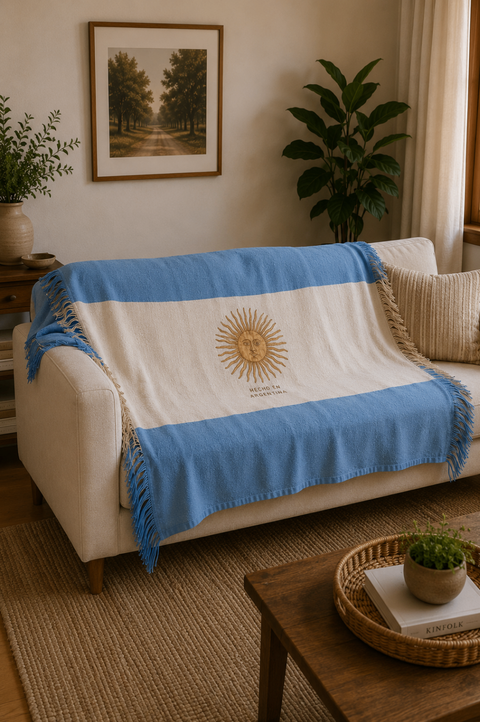 Manta Albiceleste sobre sillón vista amplia